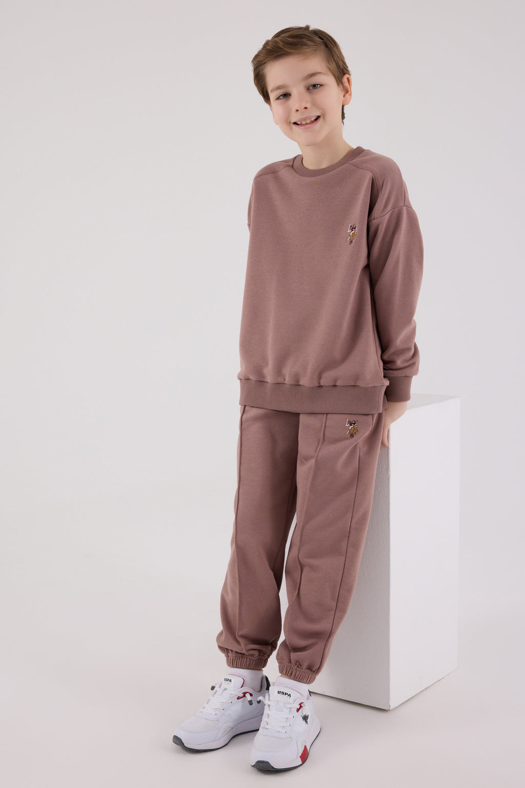 U.S. Polo Assn., Set de bluza de trening si pantaloni de trening cu broderie discreta