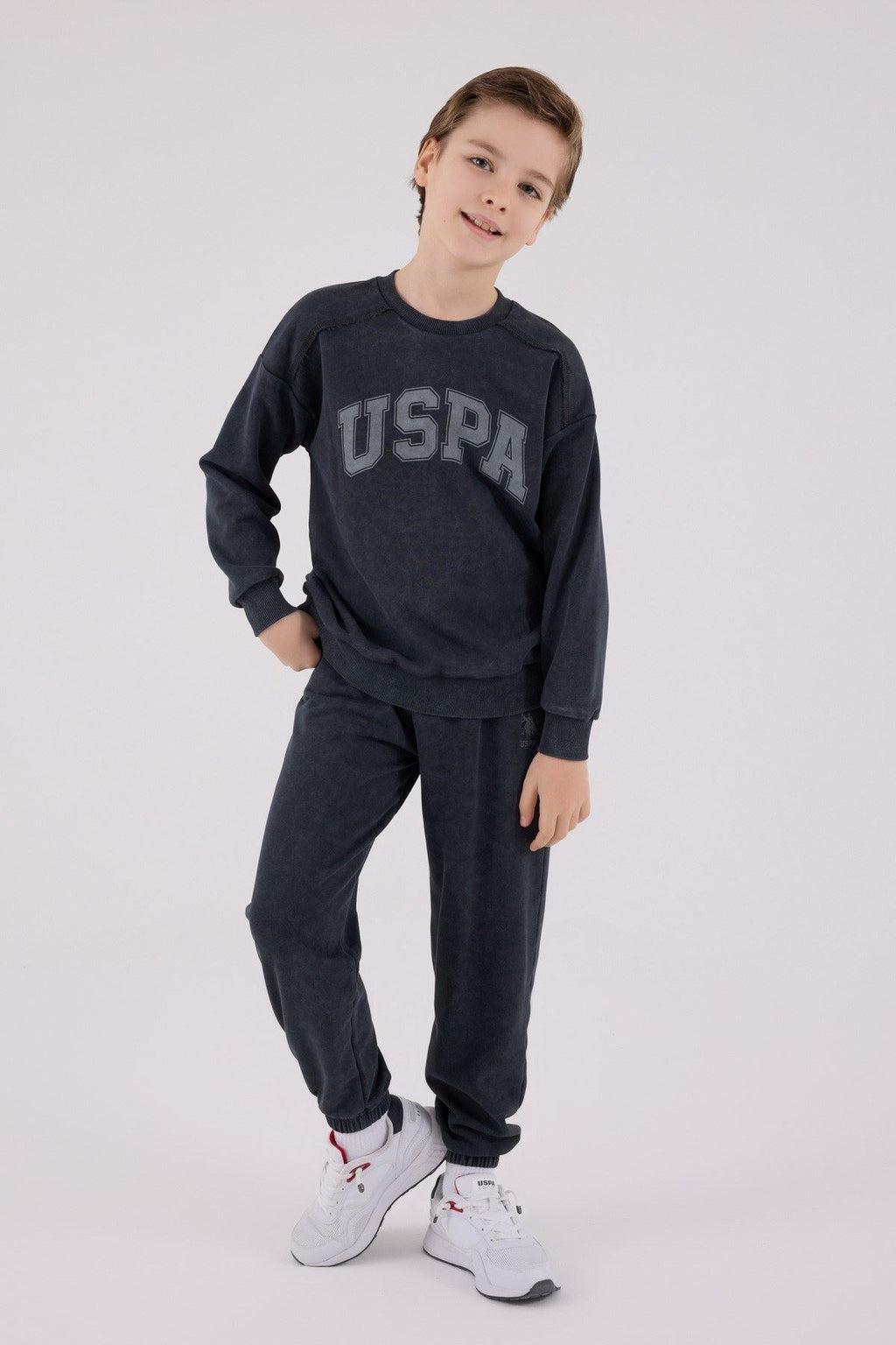 U.S. Polo Assn., Trening cu logo contrastant, Gri antracit, Gri inchis, 116-122 CM