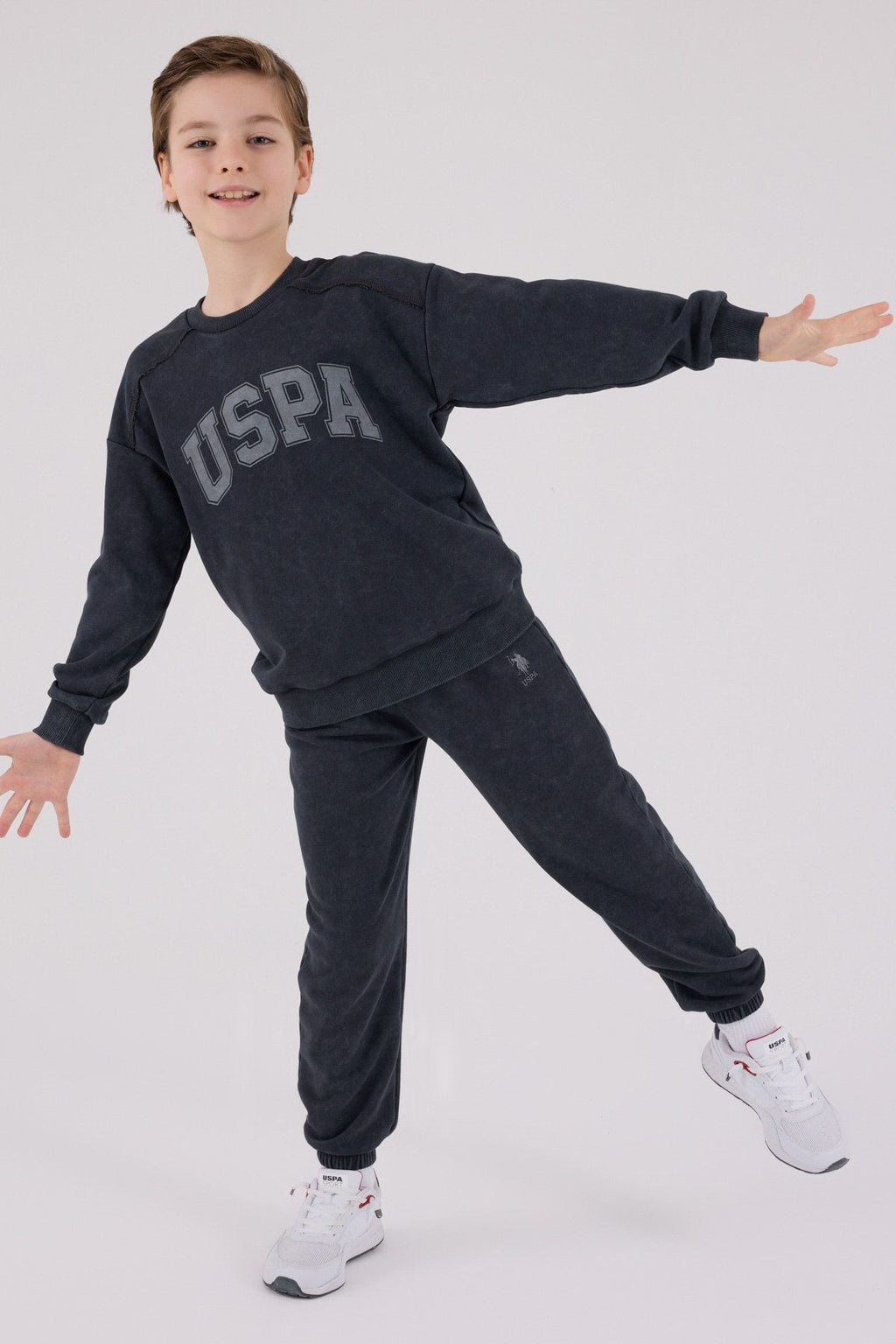 U.S. Polo Assn., Trening cu logo contrastant, Gri antracit, Gri inchis, 116-122 CM