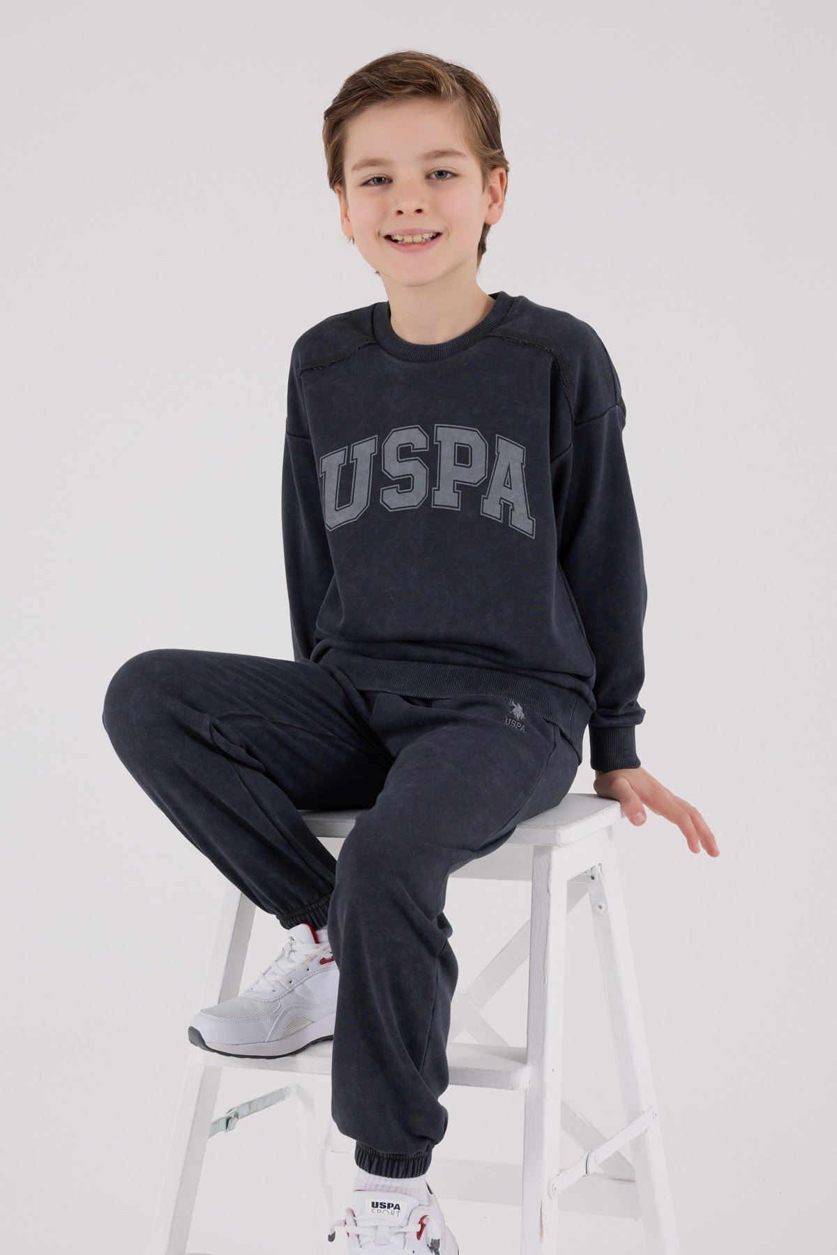 U.S. Polo Assn., Trening cu logo contrastant, Gri antracit, Gri inchis, 116-122 CM