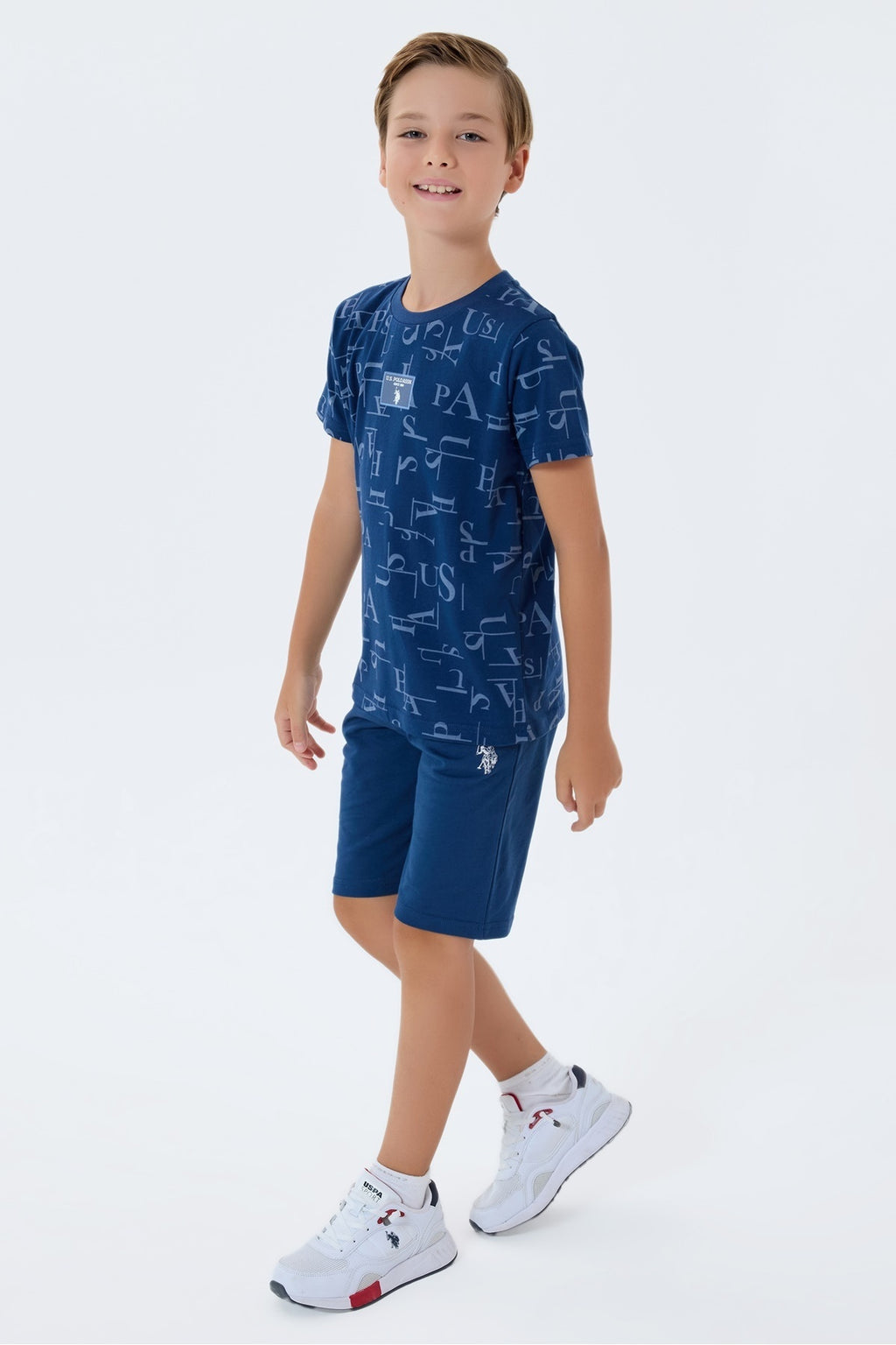 Set doua piese cu tricou si pantaloni scurti, pentru baieti, Albastru indigo
