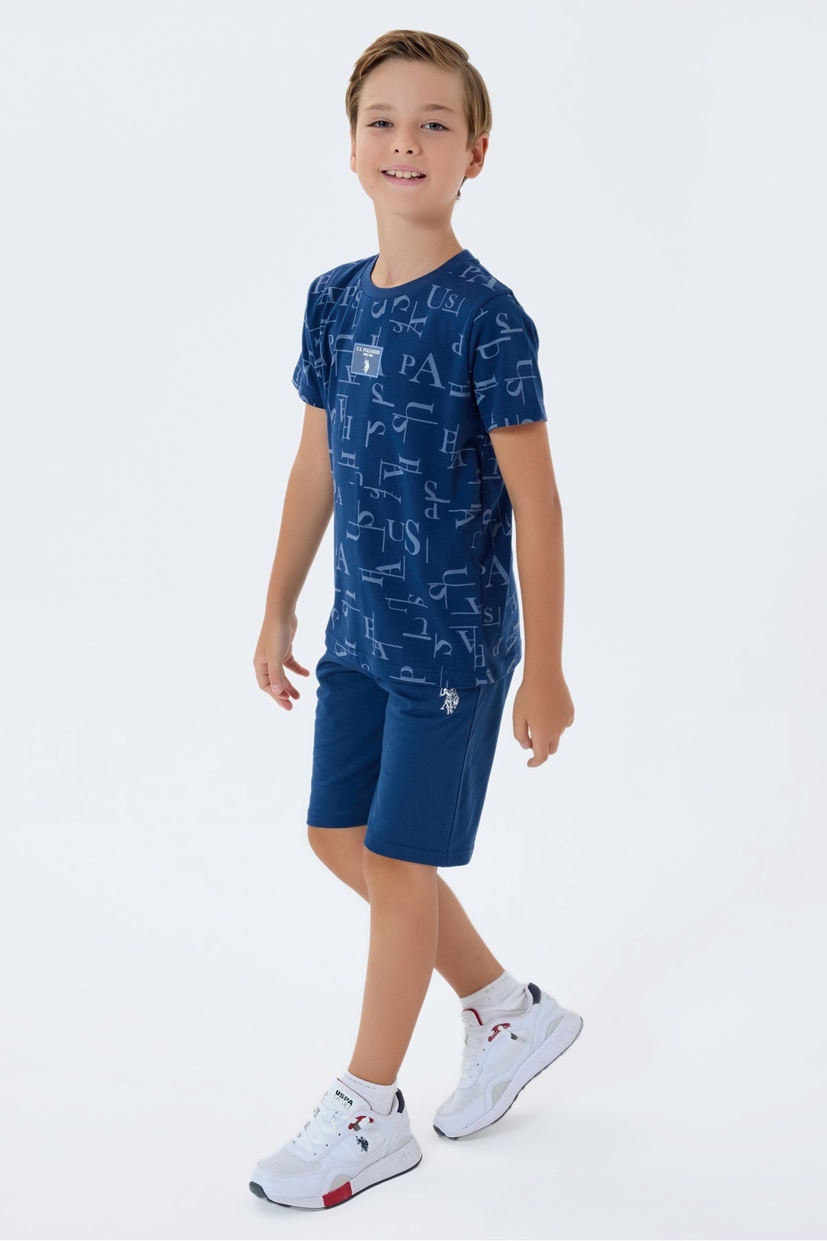 Set doua piese cu tricou si pantaloni scurti, pentru baieti, Albastru indigo