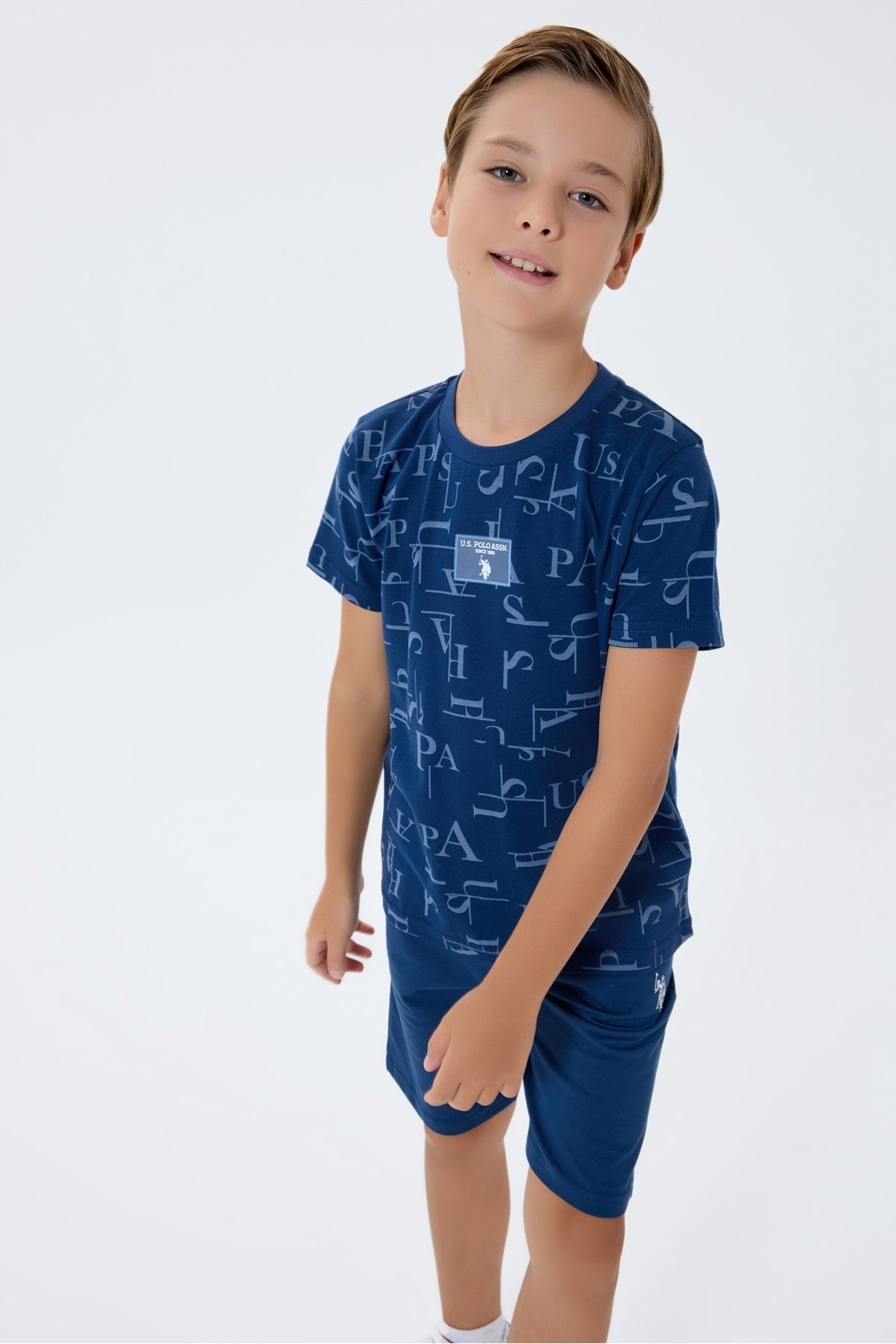 Set doua piese cu tricou si pantaloni scurti, pentru baieti, Albastru indigo