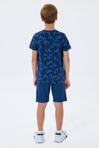 Set doua piese cu tricou si pantaloni scurti, pentru baieti, Albastru indigo