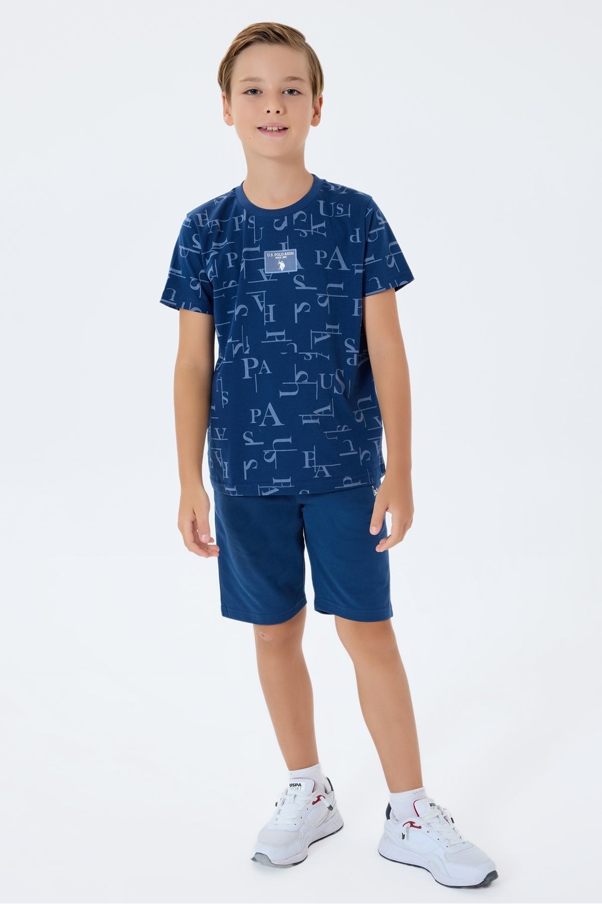 Set doua piese cu tricou si pantaloni scurti, pentru baieti, Albastru indigo