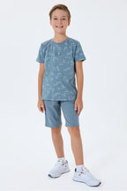 Set doua piese cu tricou si pantaloni scurti, pentru baieti, Gri