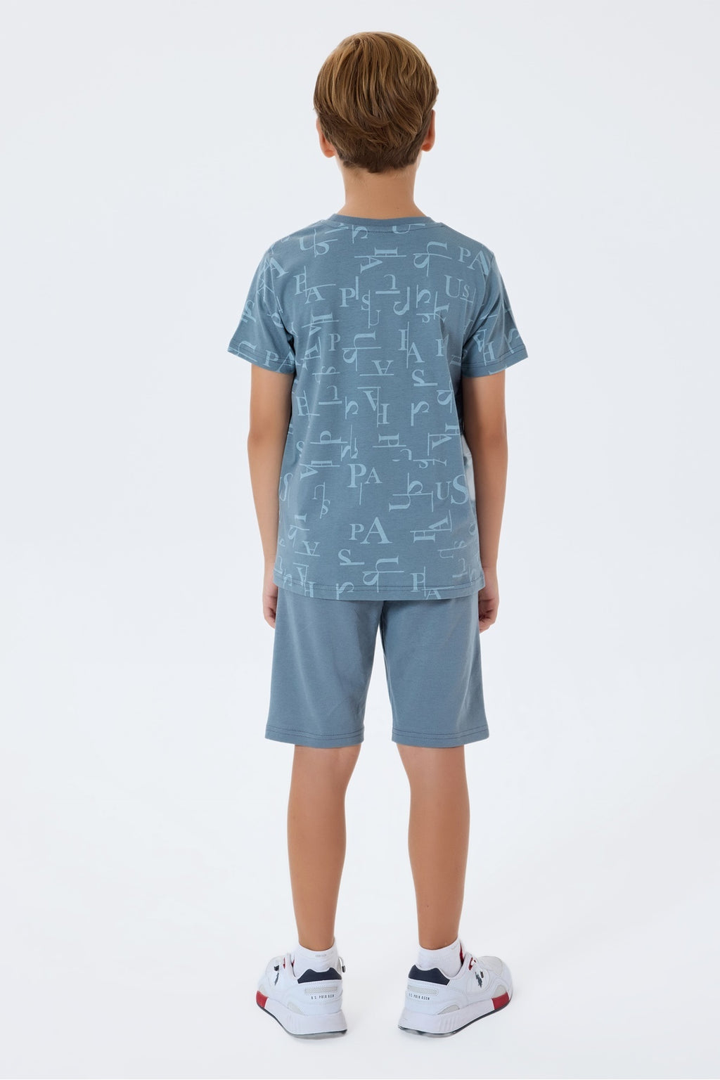 Set doua piese cu tricou si pantaloni scurti, pentru baieti, Gri