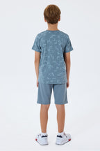 Set doua piese cu tricou si pantaloni scurti, pentru baieti, Gri