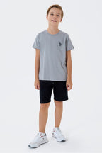 Set doua piese cu tricou si pantaloni scurti, pentru baieti, Gri