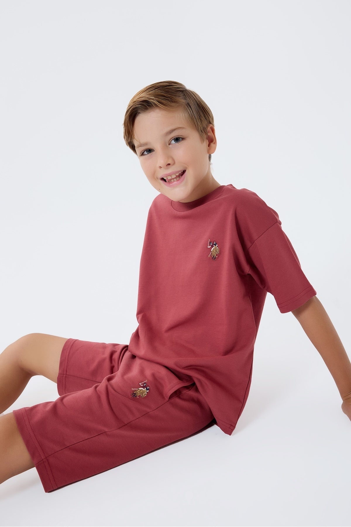 U.S. Polo Assn., Trening scurt din bumbac cu broderie logo discreta