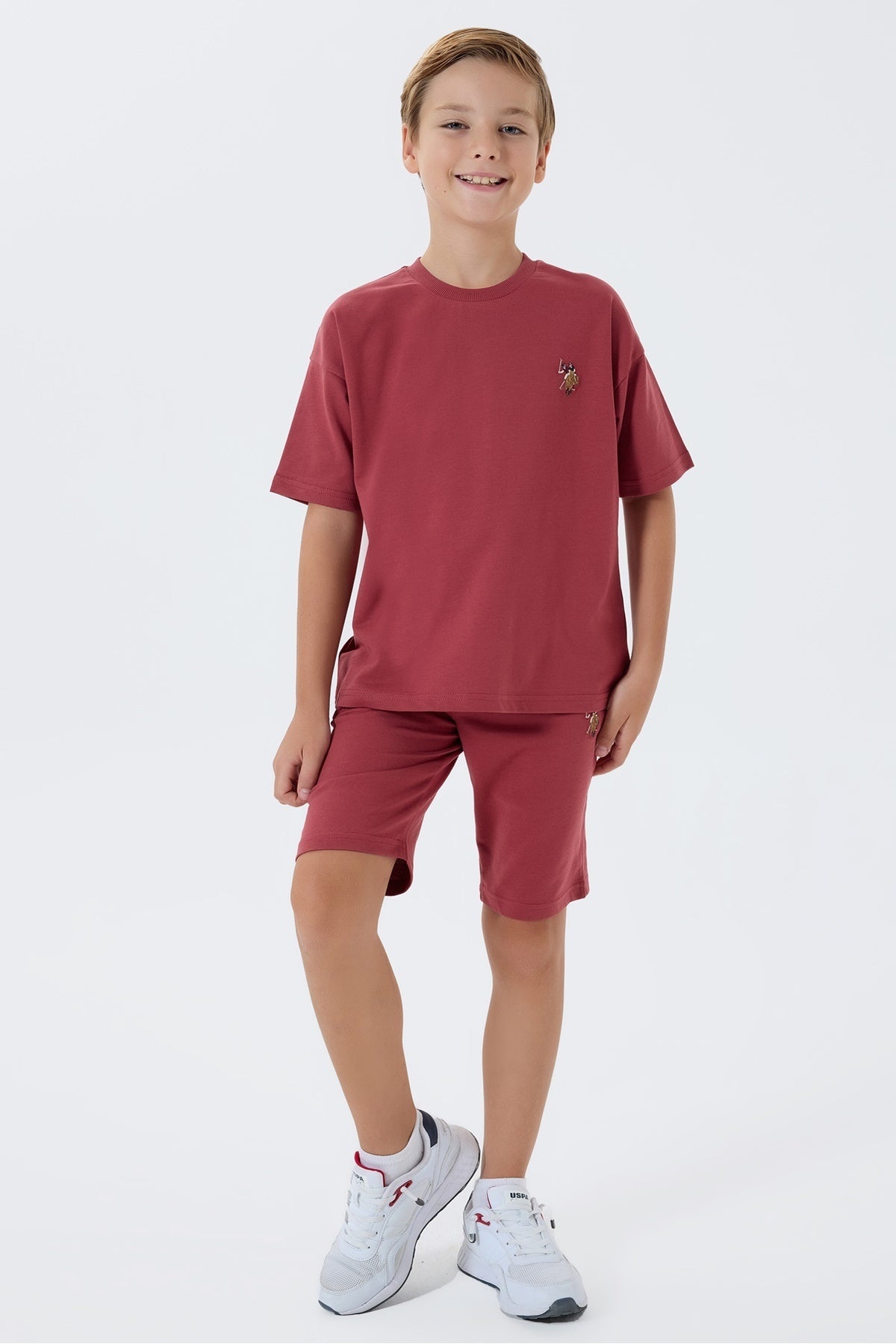 U.S. Polo Assn., Trening scurt din bumbac cu broderie logo discreta