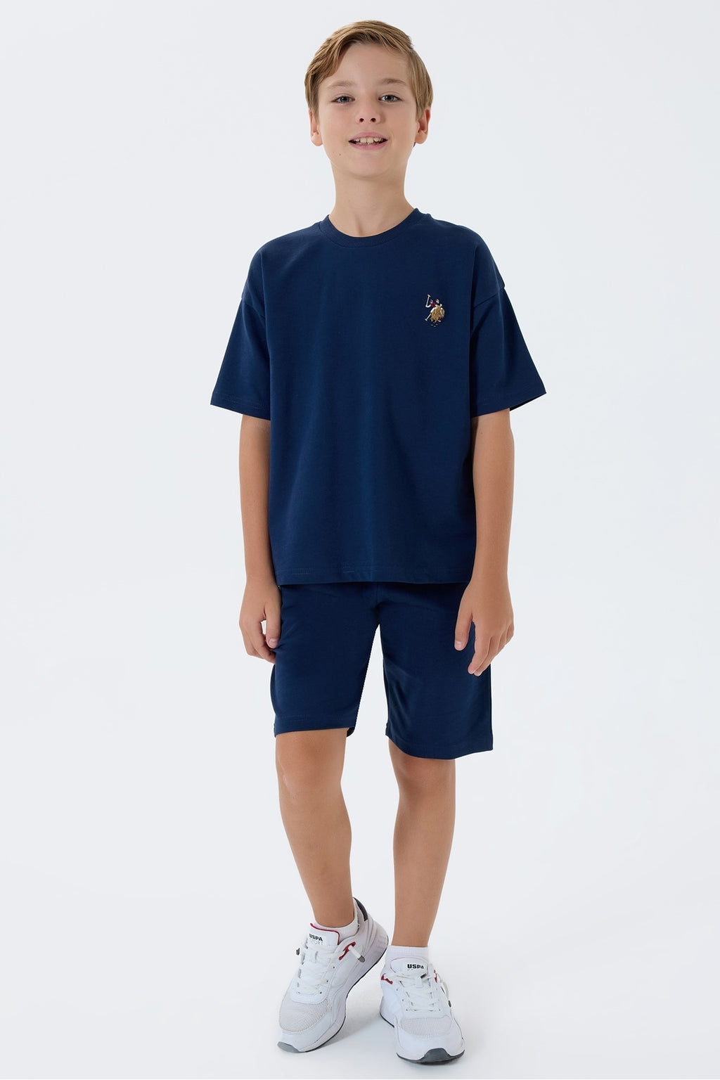 U.S. Polo Assn., Trening scurt din bumbac cu broderie logo discreta