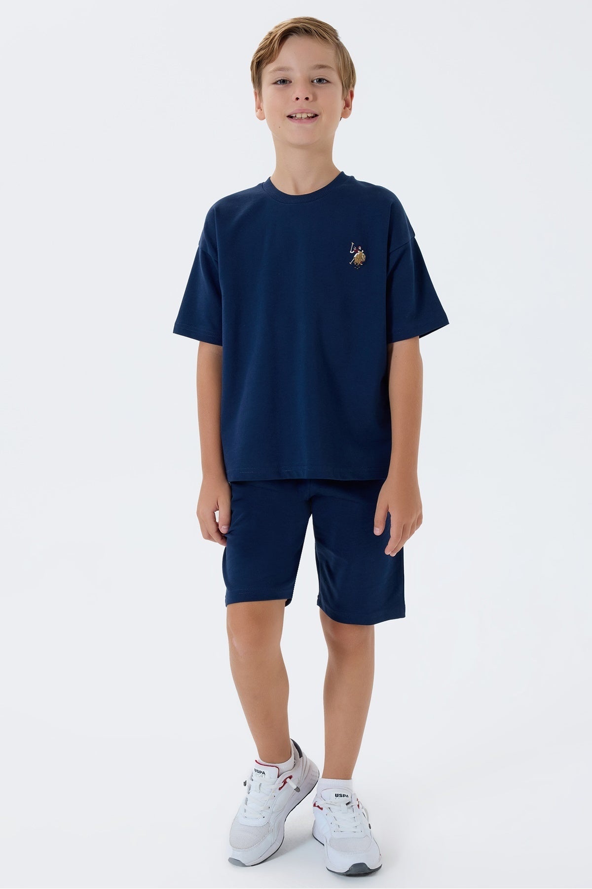 U.S. Polo Assn., Trening scurt din bumbac cu broderie logo discreta