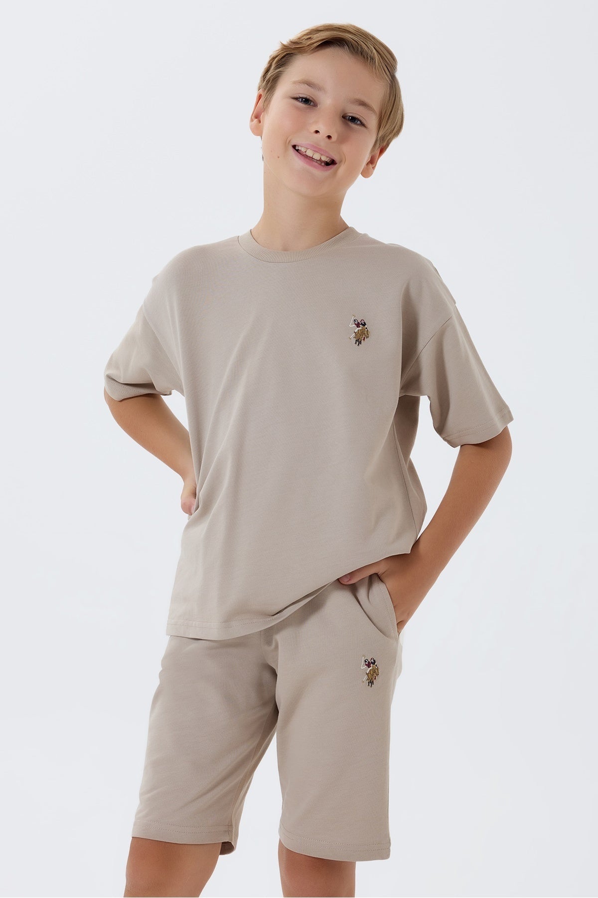 U.S. Polo Assn., Trening scurt din bumbac cu broderie logo discreta