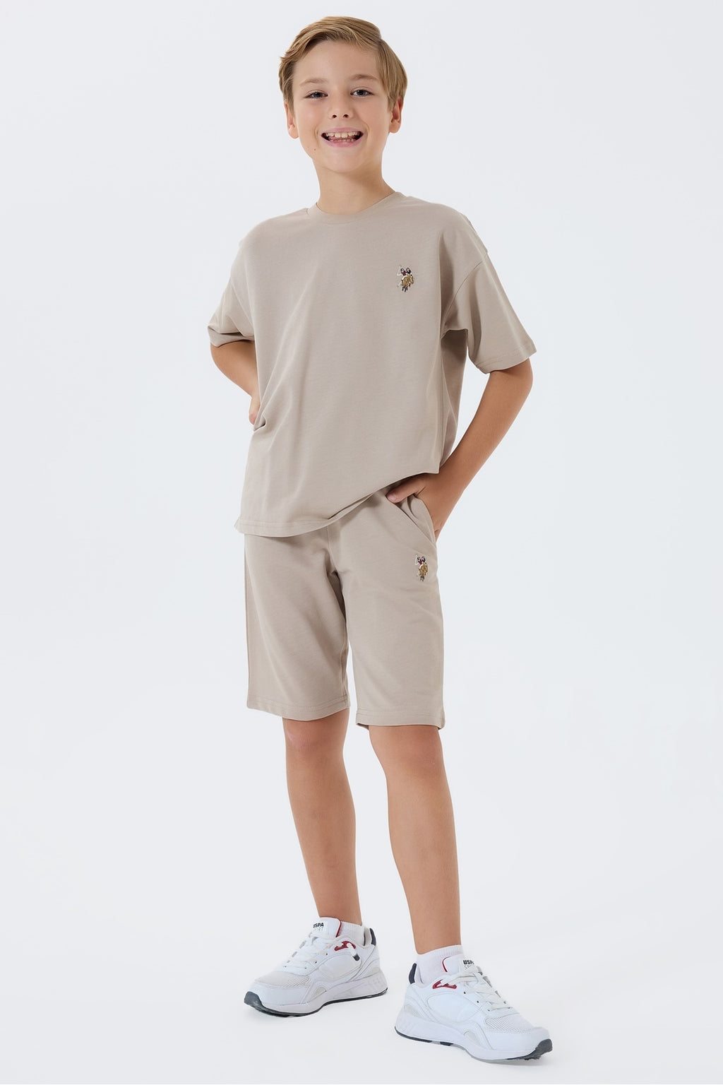U.S. Polo Assn., Trening scurt din bumbac cu broderie logo discreta