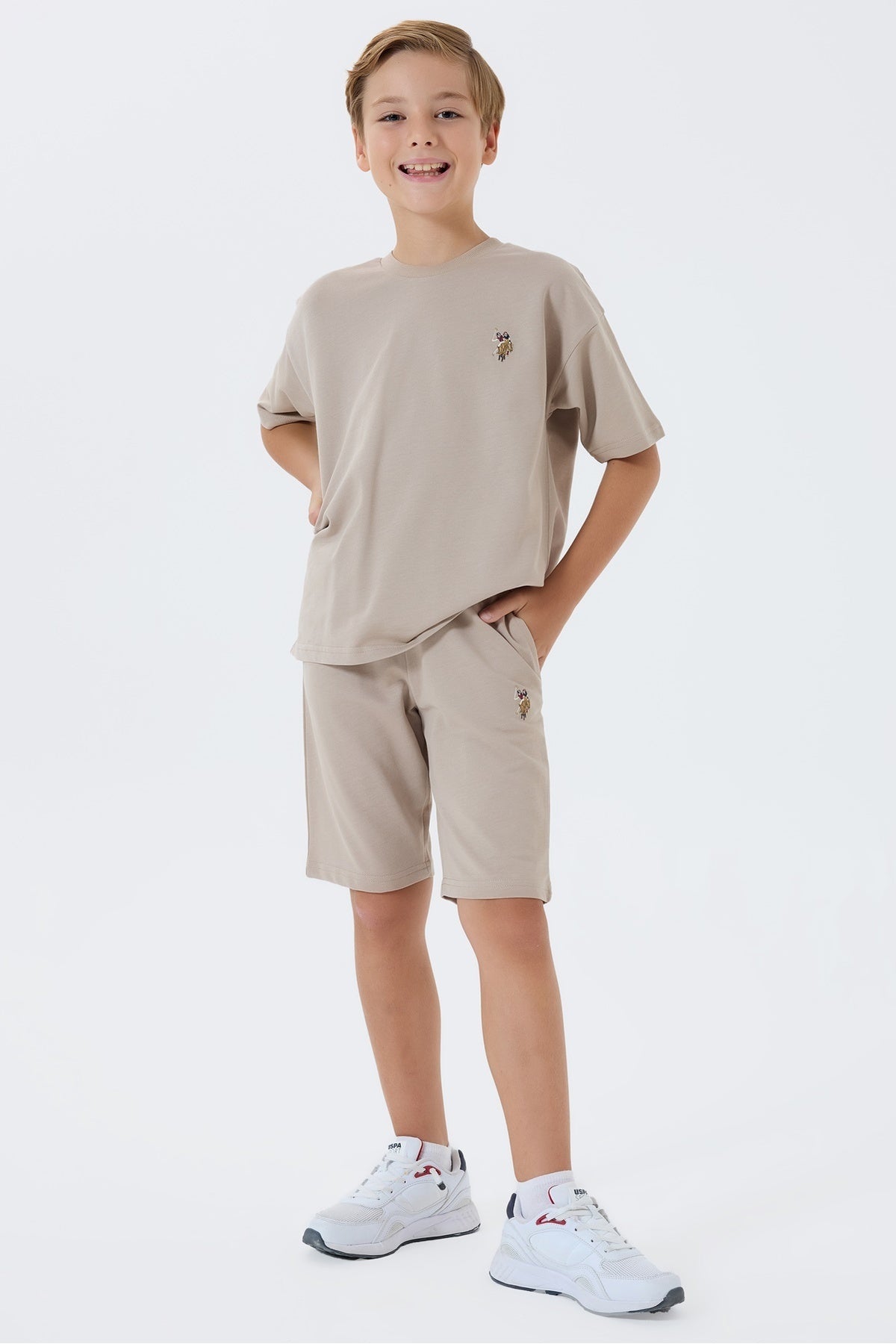U.S. Polo Assn., Trening scurt din bumbac cu broderie logo discreta