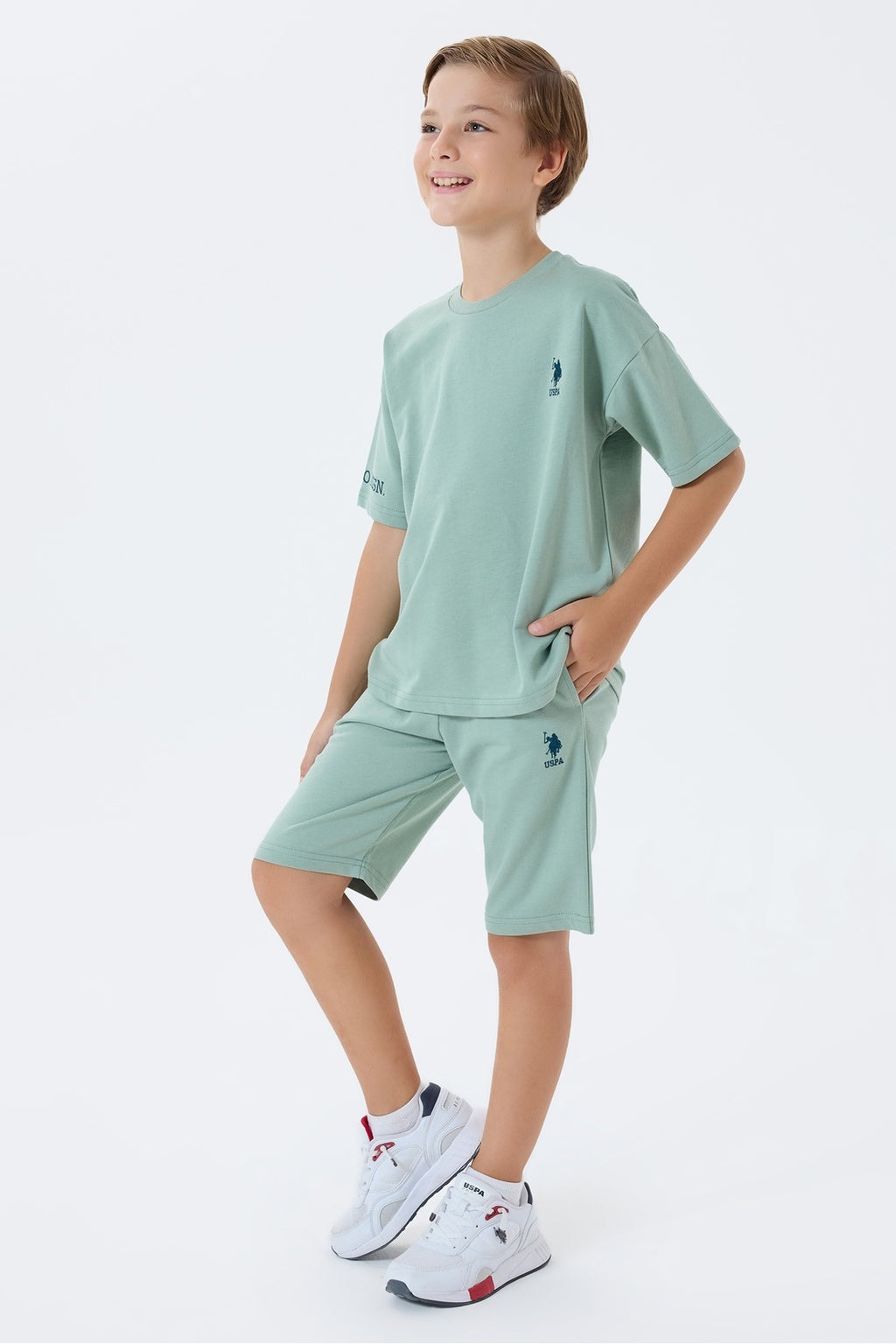 Set doua piese cu tricou si pantaloni scurti, pentru baieti, Verde