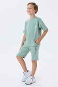 Set doua piese cu tricou si pantaloni scurti, pentru baieti, Verde