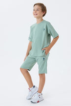 Set doua piese cu tricou si pantaloni scurti, pentru baieti, Verde
