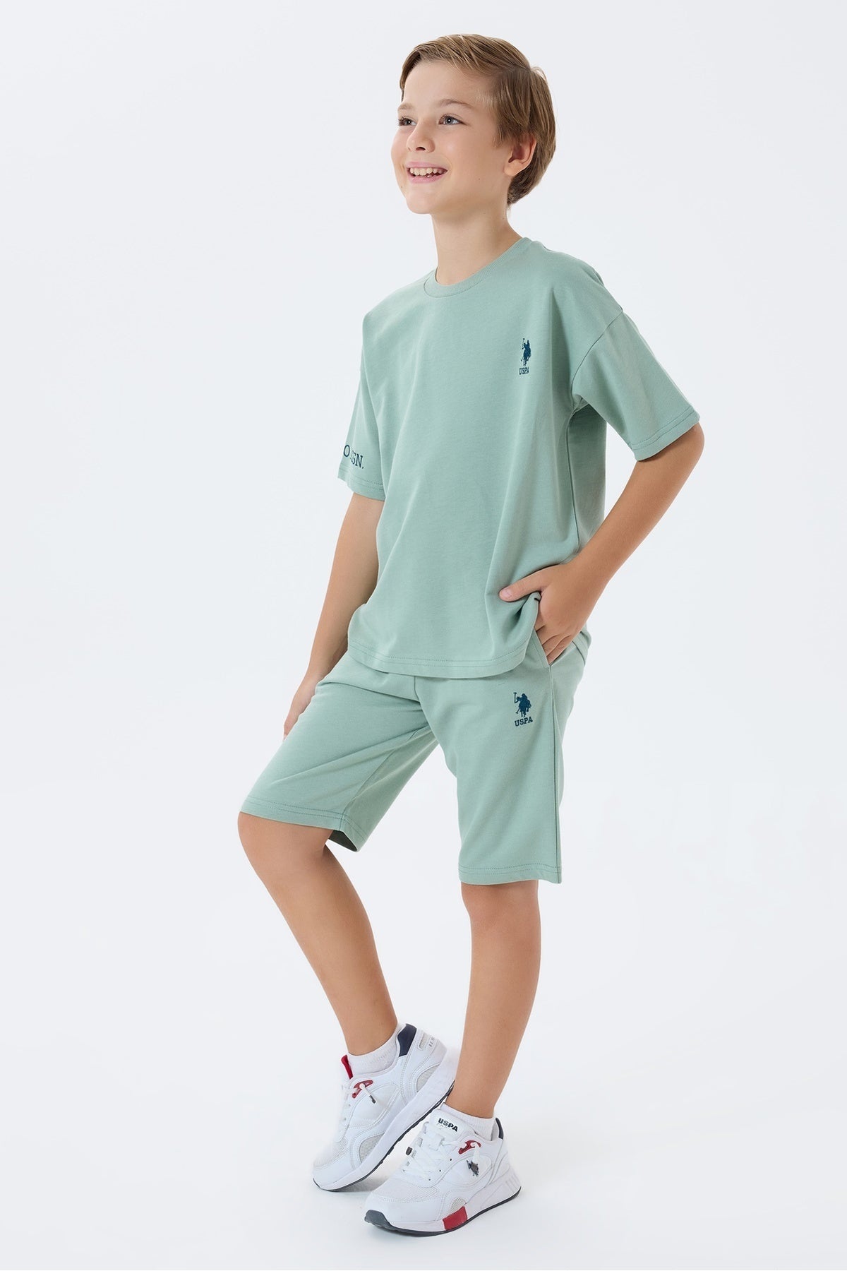 Set doua piese cu tricou si pantaloni scurti, pentru baieti, Verde