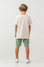 Set doua piese cu tricou si pantaloni scurti, pentru baieti, Bej