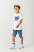 Set doua piese cu tricou si pantaloni scurti, pentru baieti, Alb