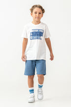 Set doua piese cu tricou si pantaloni scurti, pentru baieti, Alb