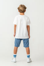 Set doua piese cu tricou si pantaloni scurti, pentru baieti, Alb