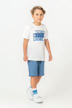 Set doua piese cu tricou si pantaloni scurti, pentru baieti, Alb