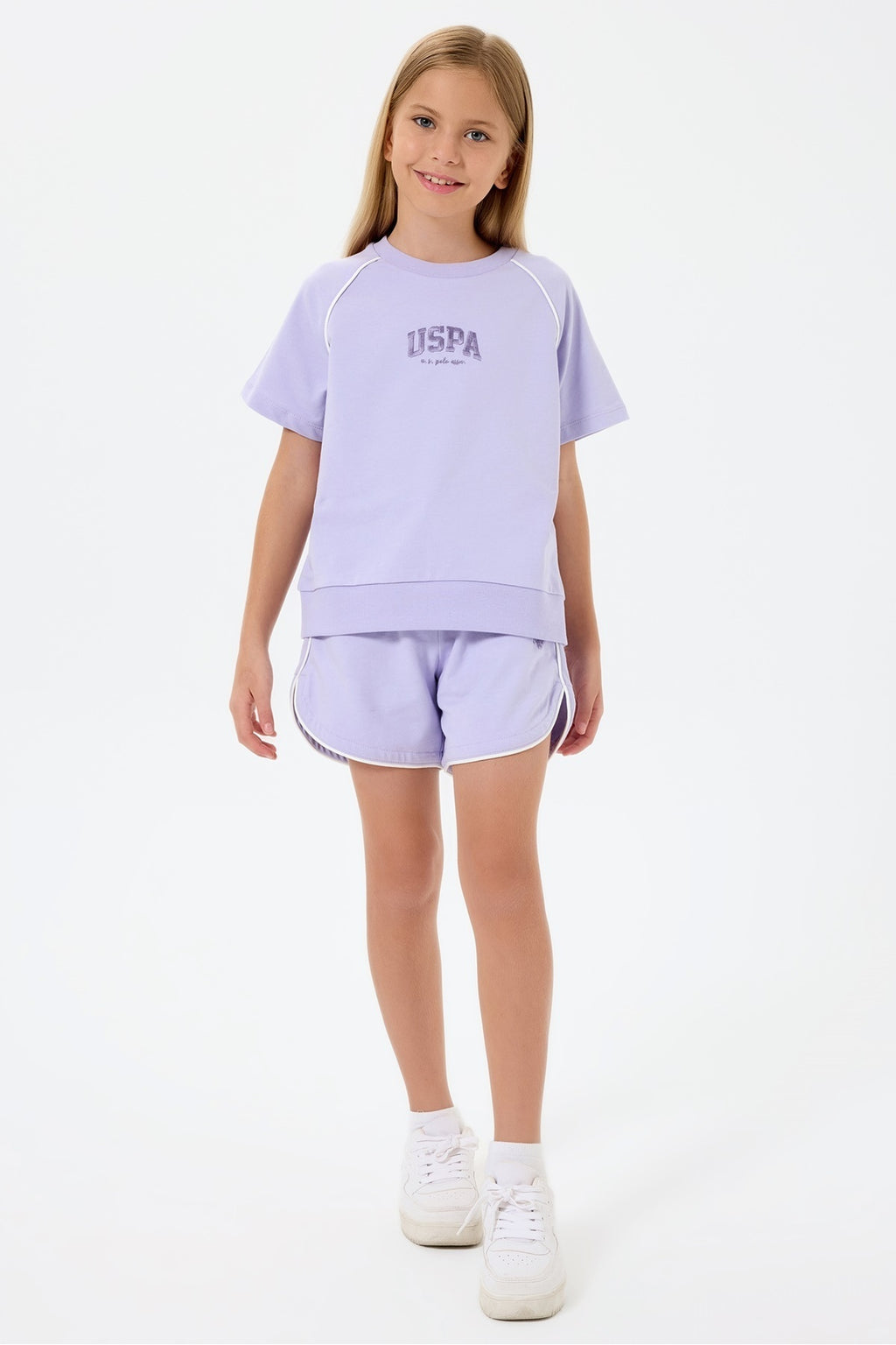 U.S. Polo Assn., Set de tricou cu decolteu la baza gatului si pantaloni scurti - 2 piese