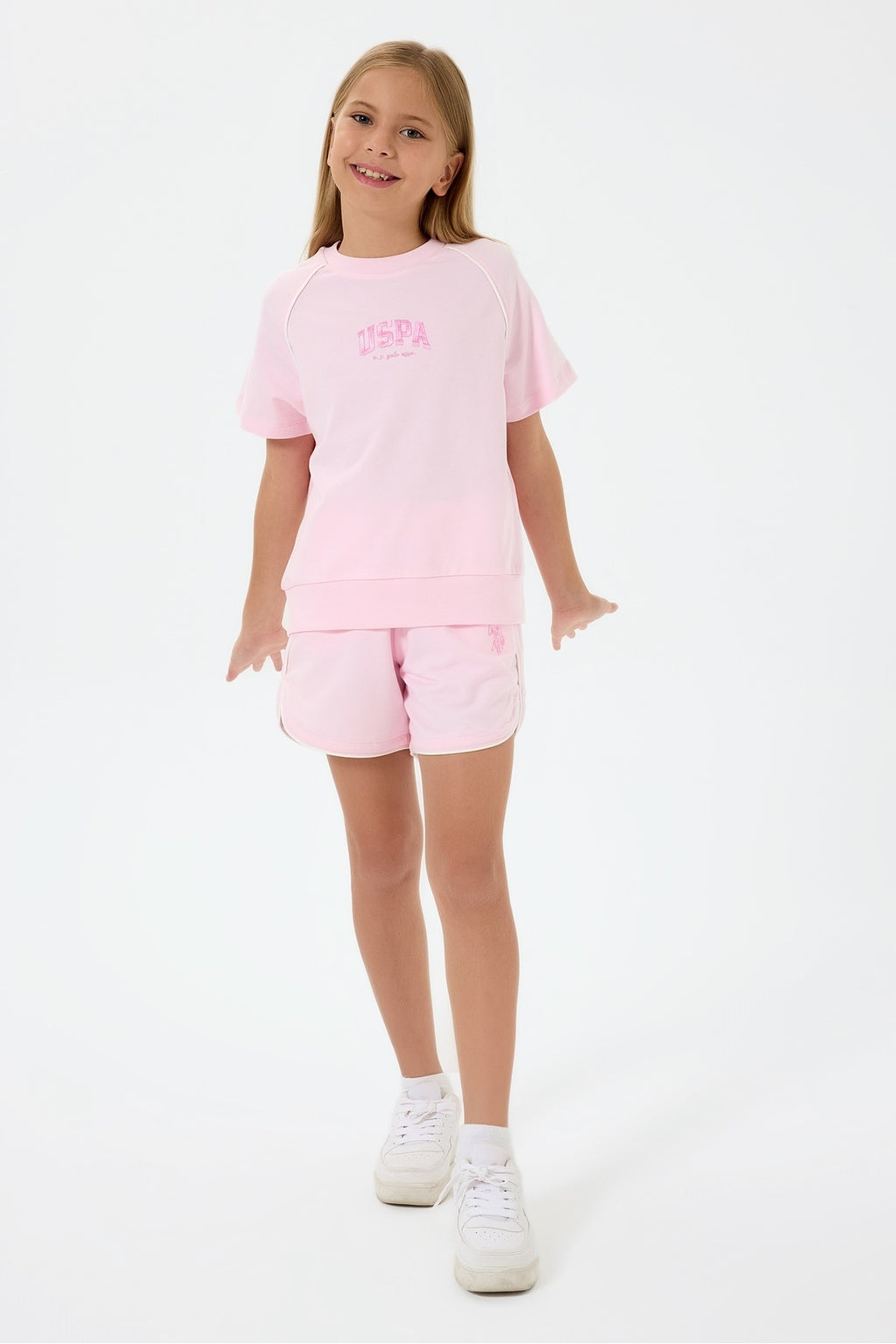 U.S. Polo Assn., Set de tricou cu decolteu la baza gatului si pantaloni scurti - 2 piese