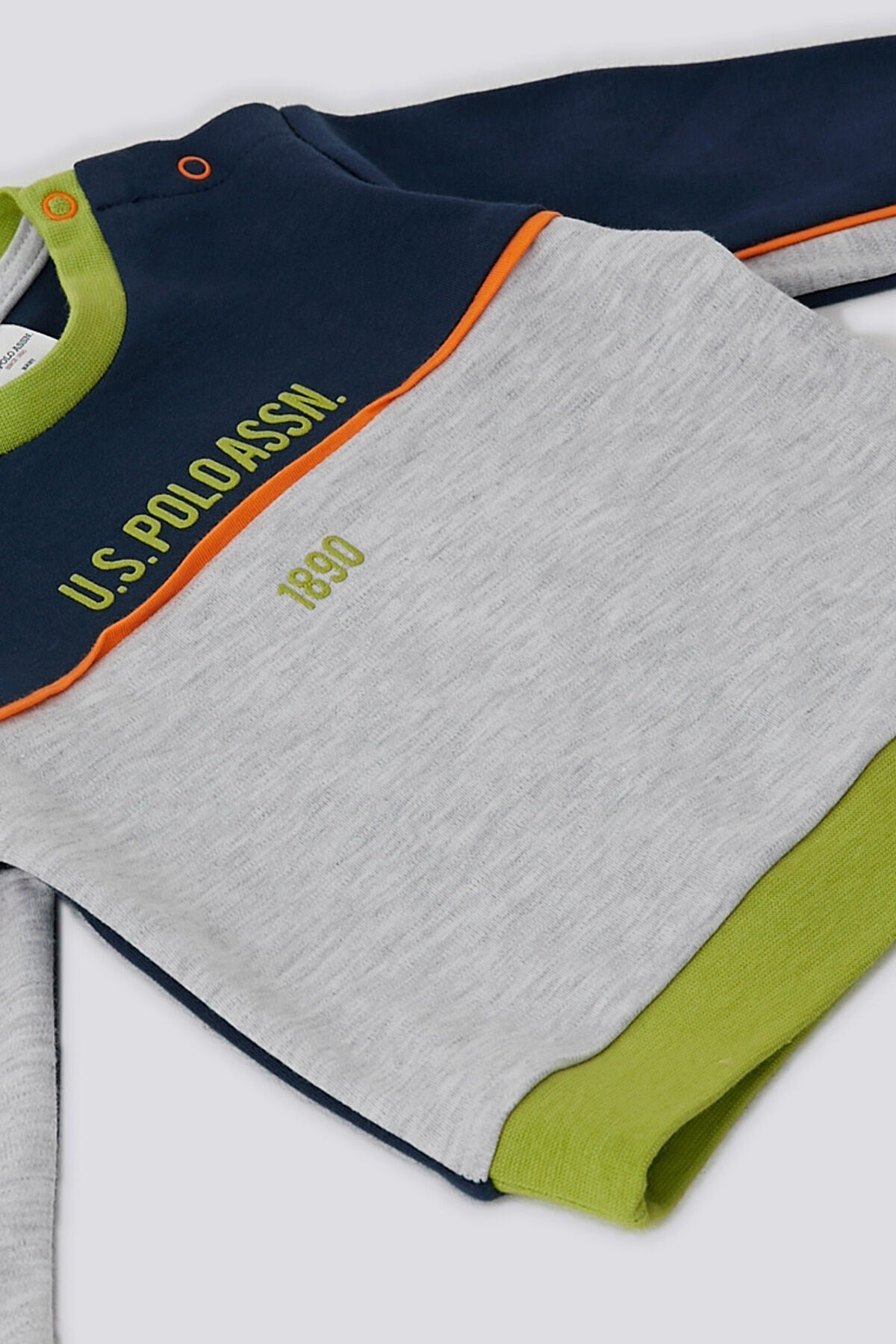 U.S. Polo Assn., Trening cu model colorblock si logo, Albastru ultramarin, Gri melange, 68-74 CM