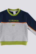 U.S. Polo Assn., Trening cu model colorblock si logo, Albastru ultramarin, Gri melange, 68-74 CM