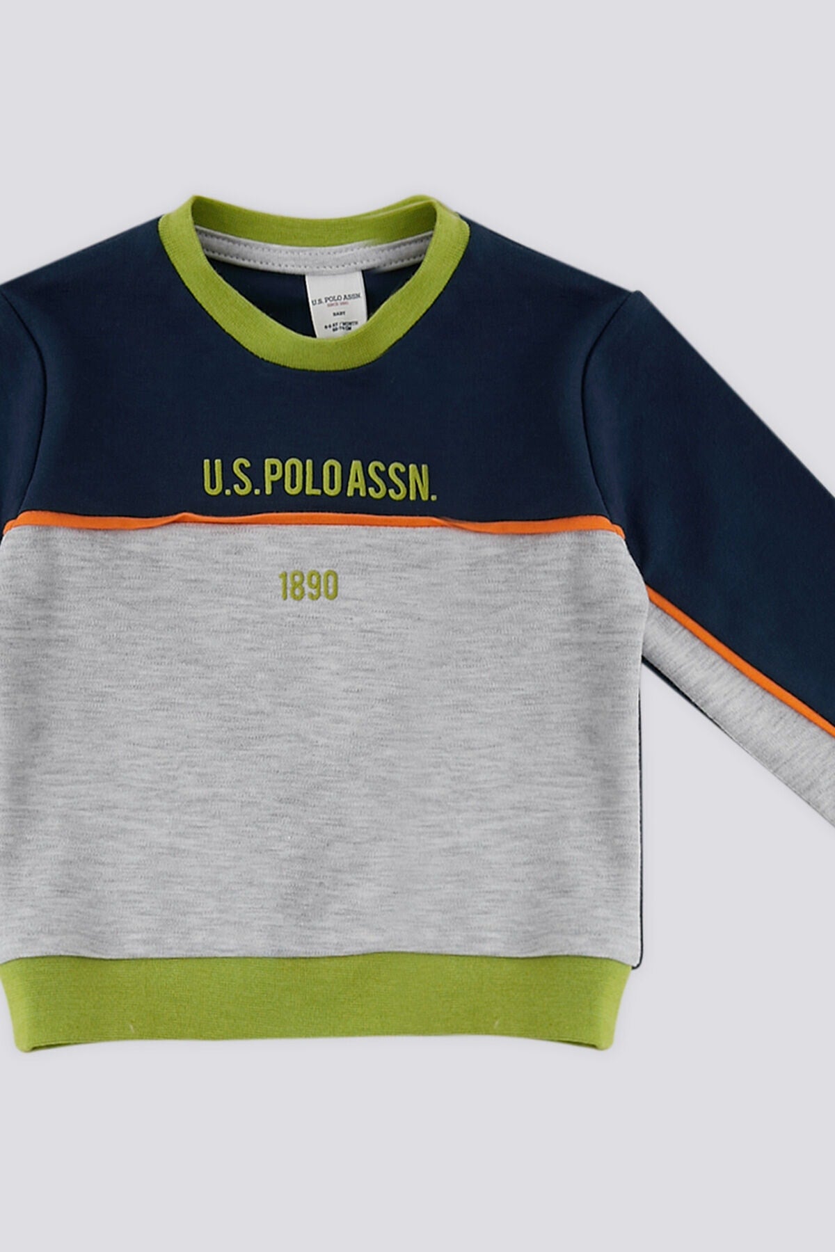 U.S. Polo Assn., Trening cu model colorblock si logo, Albastru ultramarin, Gri melange, 68-74 CM