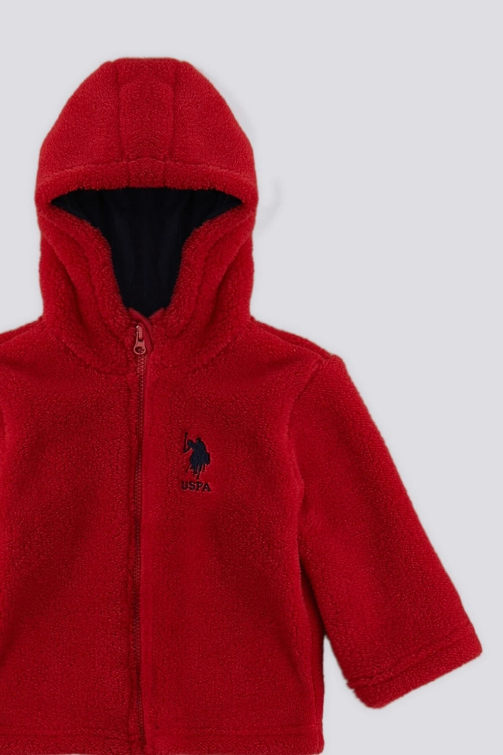 U.S. Polo Assn., Set de jacheta pufoasa, bluza si pantaloni de trening, Alb, Albastru ultramarin, Rosu inchis, 80-86 CM