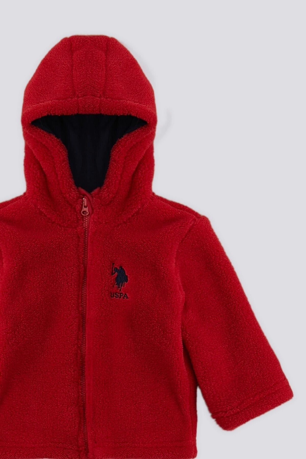 U.S. Polo Assn., Set de jacheta pufoasa, bluza si pantaloni de trening, Alb, Albastru ultramarin, Rosu inchis, 80-86 CM