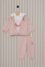 U.S. Polo Assn., Set de hanorac cu imprime si pantaloni, 2 piese, Alb, Roz pal, 74-80 CM