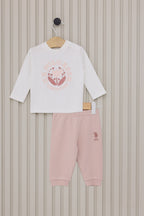 U.S. Polo Assn., Set de hanorac cu imprime si pantaloni, 2 piese, Alb, Roz pal, 74-80 CM
