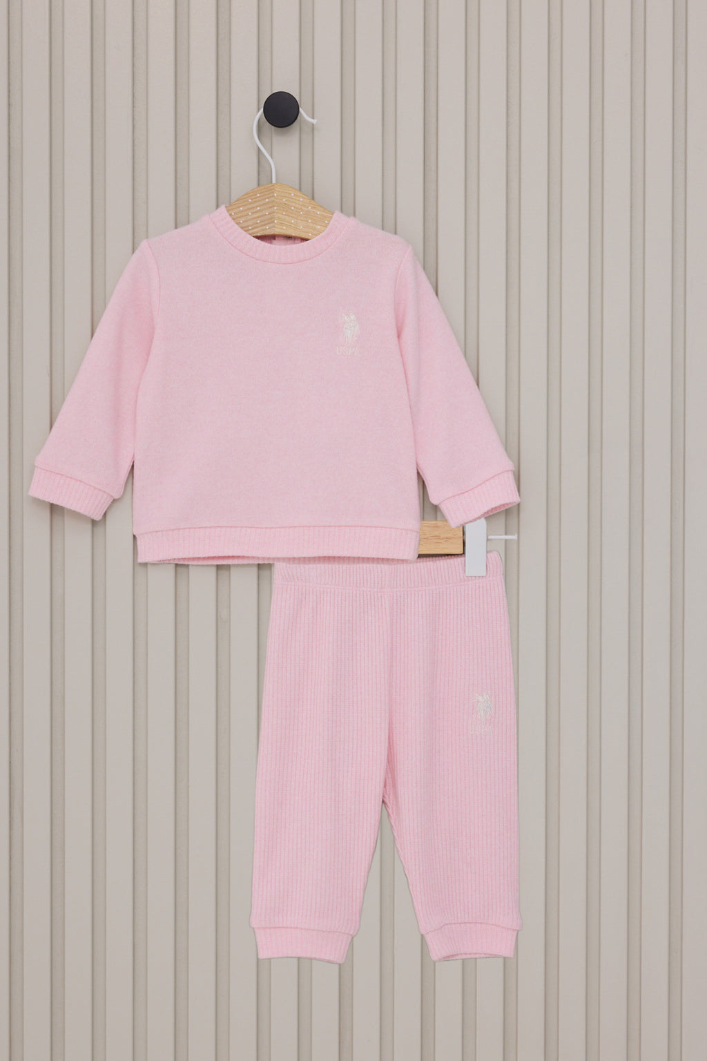 U.S. Polo Assn., Set de bluza si pantaloni din amestec de bumbac, Roz, Roz pal, 74-80 CM