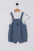 U.S. Polo Assn., Set de tricou si salopeta scurta, 2 piese, Alb, Albastru lavanda, Bleumarin, 92-98 CM