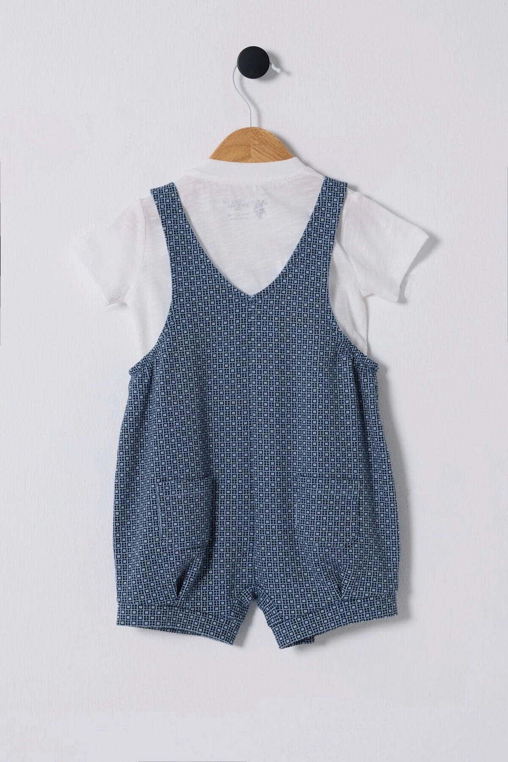 U.S. Polo Assn., Set de tricou si salopeta scurta, 2 piese, Alb, Albastru lavanda, Bleumarin, 92-98 CM