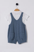 U.S. Polo Assn., Set de tricou si salopeta scurta, 2 piese, Alb, Albastru lavanda, Bleumarin, 92-98 CM