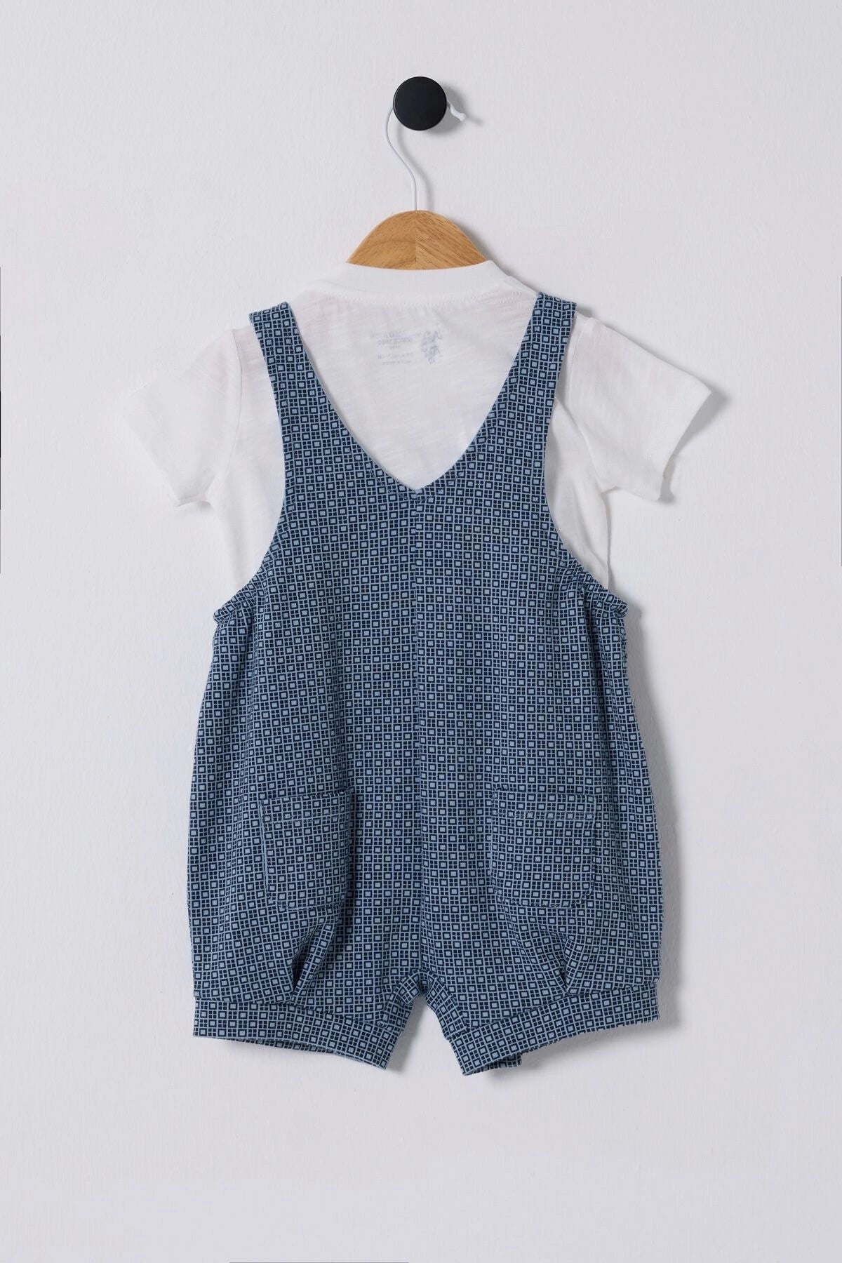 U.S. Polo Assn., Set de tricou si salopeta scurta, 2 piese, Alb, Albastru lavanda, Bleumarin, 92-98 CM