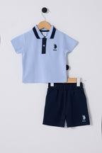 U.S. Polo Assn., Set de tricou polo si pantaloni scurti - 2 piese, Albastru deschis, Bleumarin, 92-98 CM