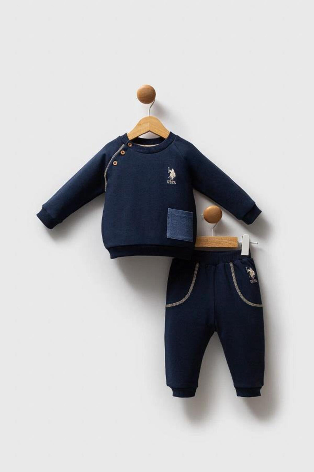 U.S. Polo Assn., Trening cu logo brodat, Bej, Bleumarin, 98 CM