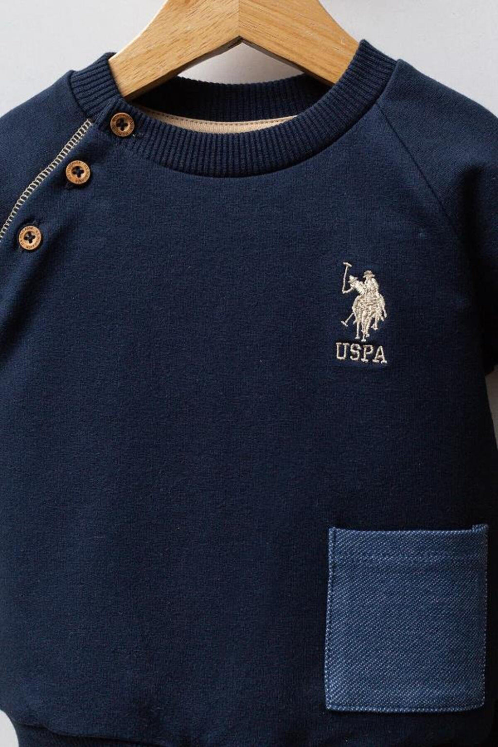 U.S. Polo Assn., Trening cu logo brodat, Bej, Bleumarin, 98 CM