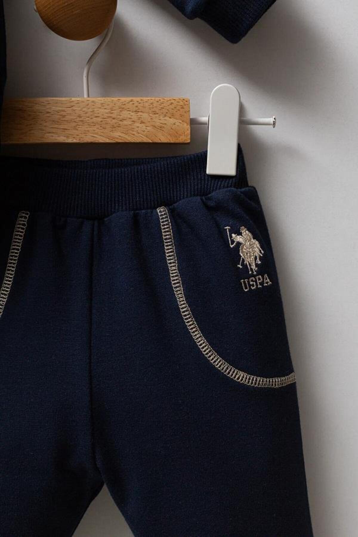 U.S. Polo Assn., Trening cu logo brodat, Bej, Bleumarin, 98 CM