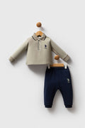 U.S. Polo Assn., Set de bluza polo din bumbac si pantaloni de trening relaxed-fit - 2 piese, Maro taupe deschis, Bleumarin, 74-80 CM