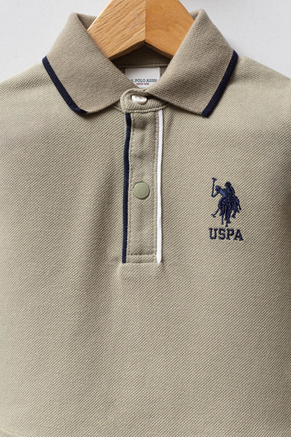 U.S. Polo Assn., Set de bluza polo din bumbac si pantaloni de trening relaxed-fit - 2 piese, Maro taupe deschis, Bleumarin, 74-80 CM