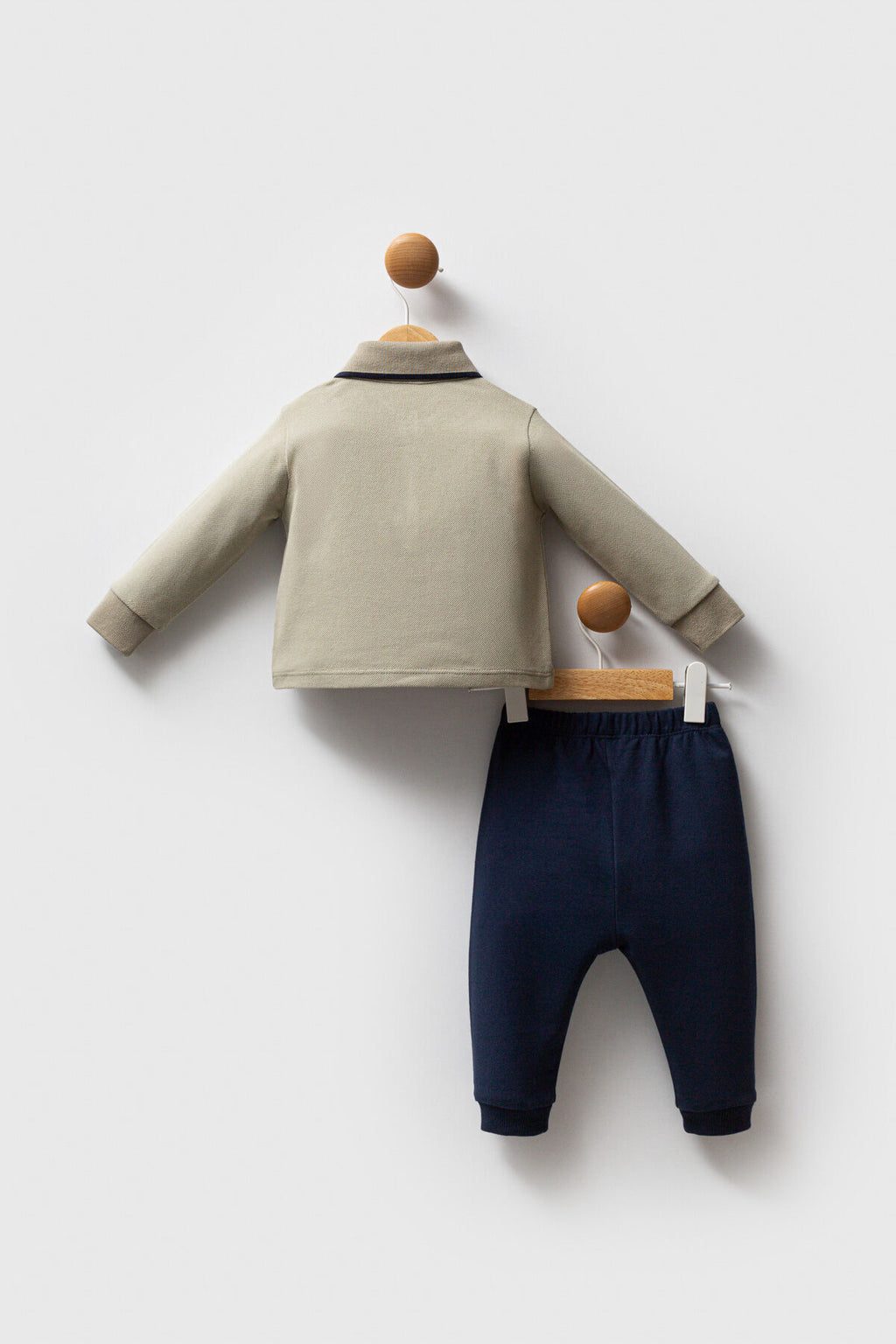 U.S. Polo Assn., Set de bluza polo din bumbac si pantaloni de trening relaxed-fit - 2 piese, Maro taupe deschis, Bleumarin, 74-80 CM